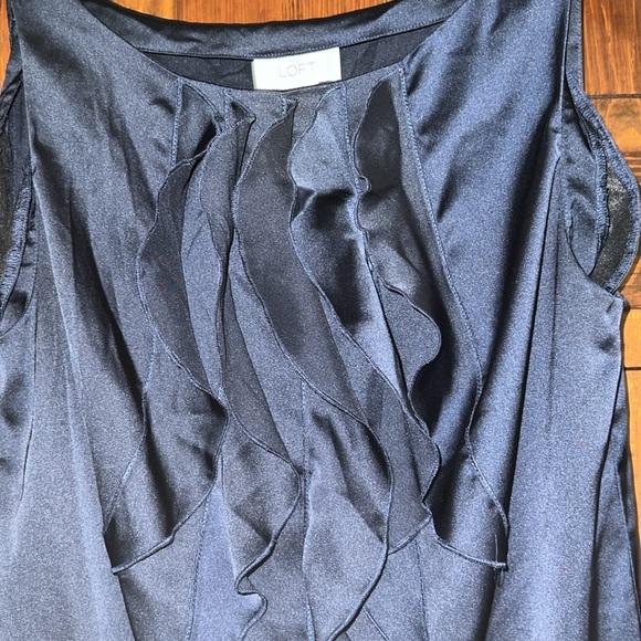 Ann Taylor LOFT satin top shirt blouse with front ruffle accent - Picture 1 of 4